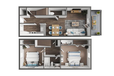 Floor plan for 2 beds, 1.5 baths, 1008 sqft